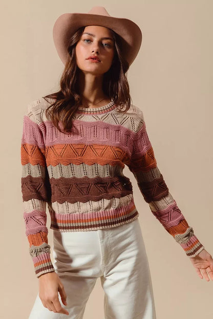 Kathy | Women's Long Sleeve Striped Sweater