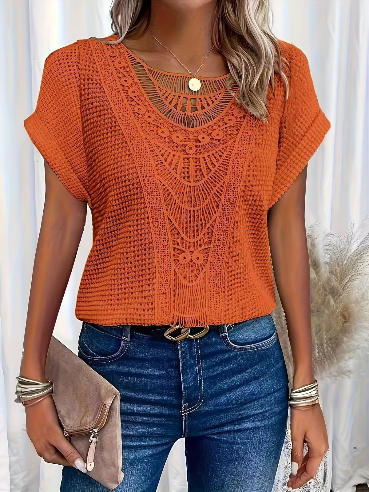 Kristin | Women's Lace Short Sleeve Casual Top