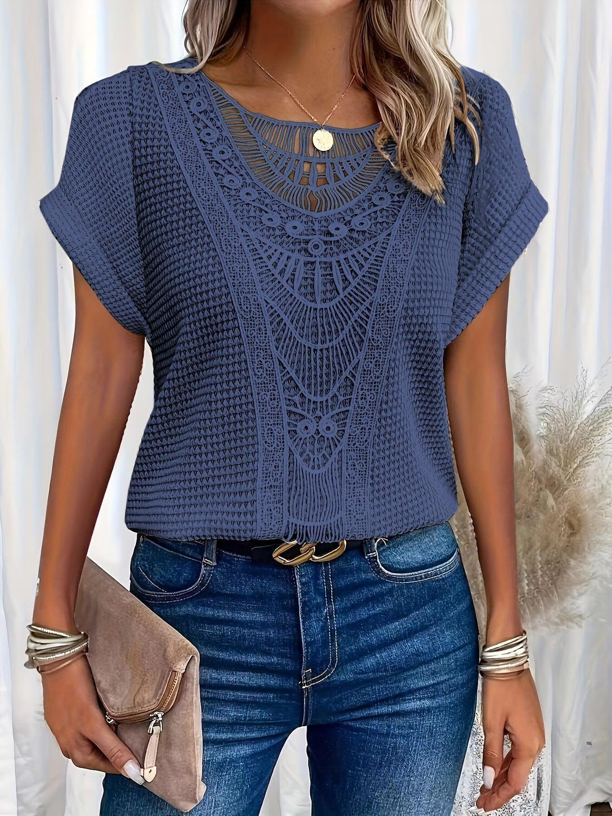 Kristin | Women's Lace Short Sleeve Casual Top