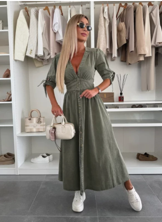 Lauren | Women's V-Neck A-Line Midi Dress
