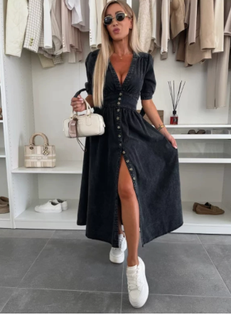 Lauren | Women's V-Neck A-Line Midi Dress