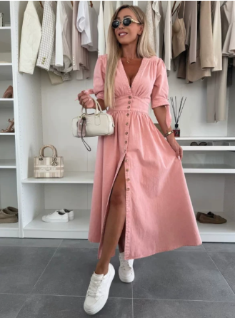 Lauren | Women's V-Neck A-Line Midi Dress