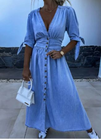 Lauren | Women's V-Neck A-Line Midi Dress