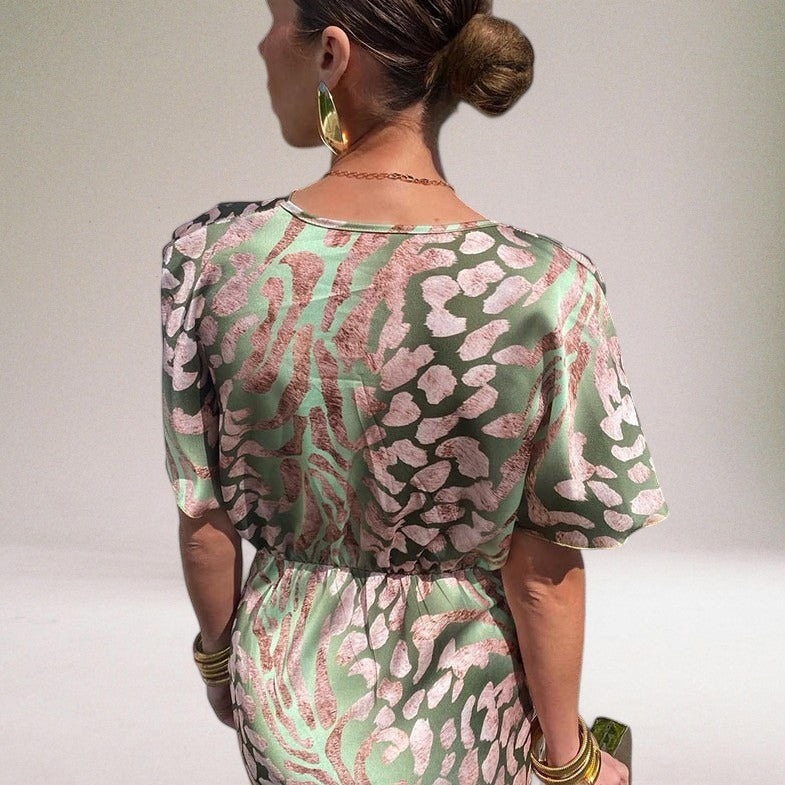 Leah | Women's V-Neck Printed Midi Dress