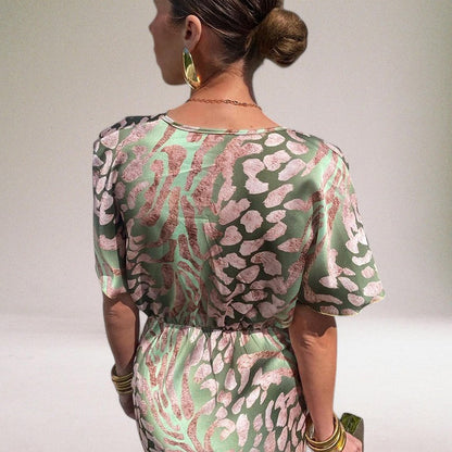Leah | Women's V-Neck Printed Midi Dress