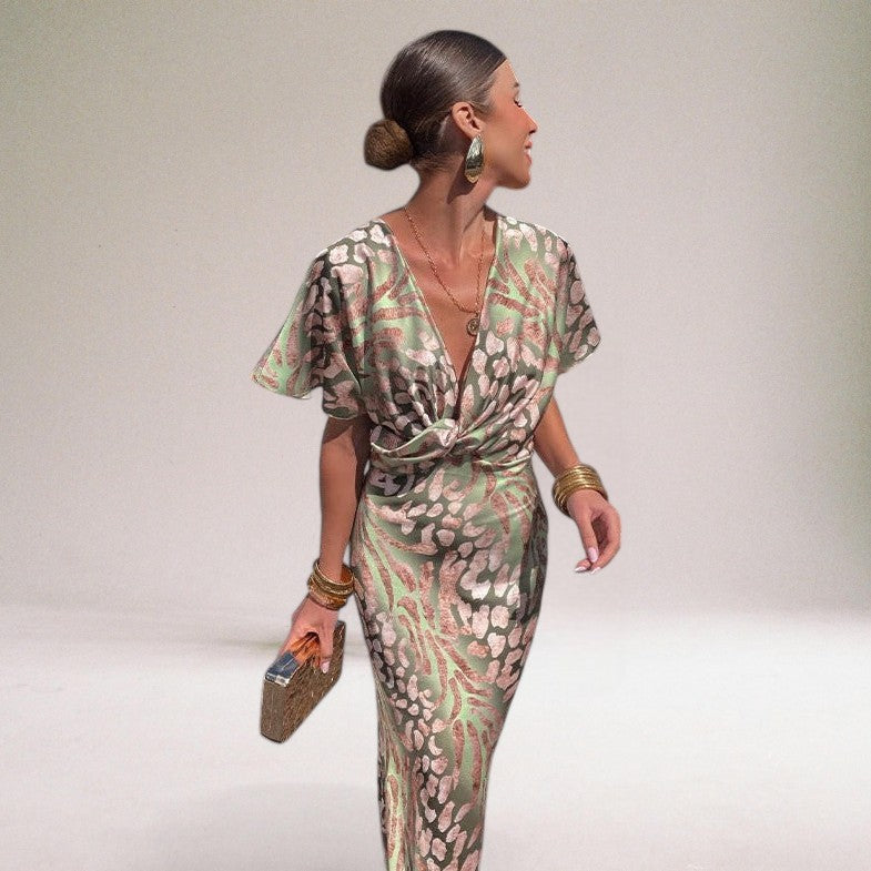 Leah | Women's V-Neck Printed Midi Dress