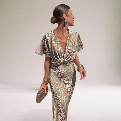 Leah | Women's V-Neck Printed Midi Dress