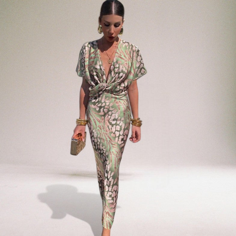 Leah | Women's V-Neck Printed Midi Dress