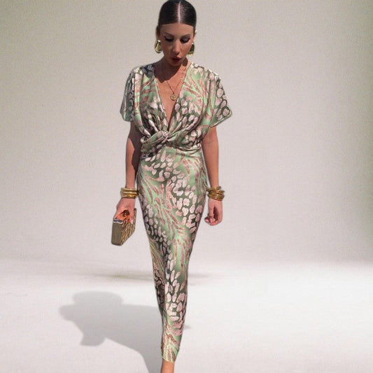 Leah | Women's V-Neck Printed Midi Dress