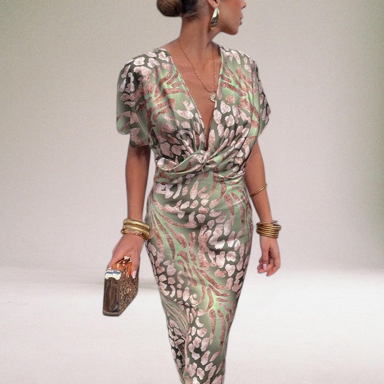 Leah | Women's V-Neck Printed Midi Dress