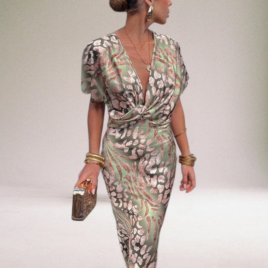 Leah | Women's V-Neck Printed Midi Dress