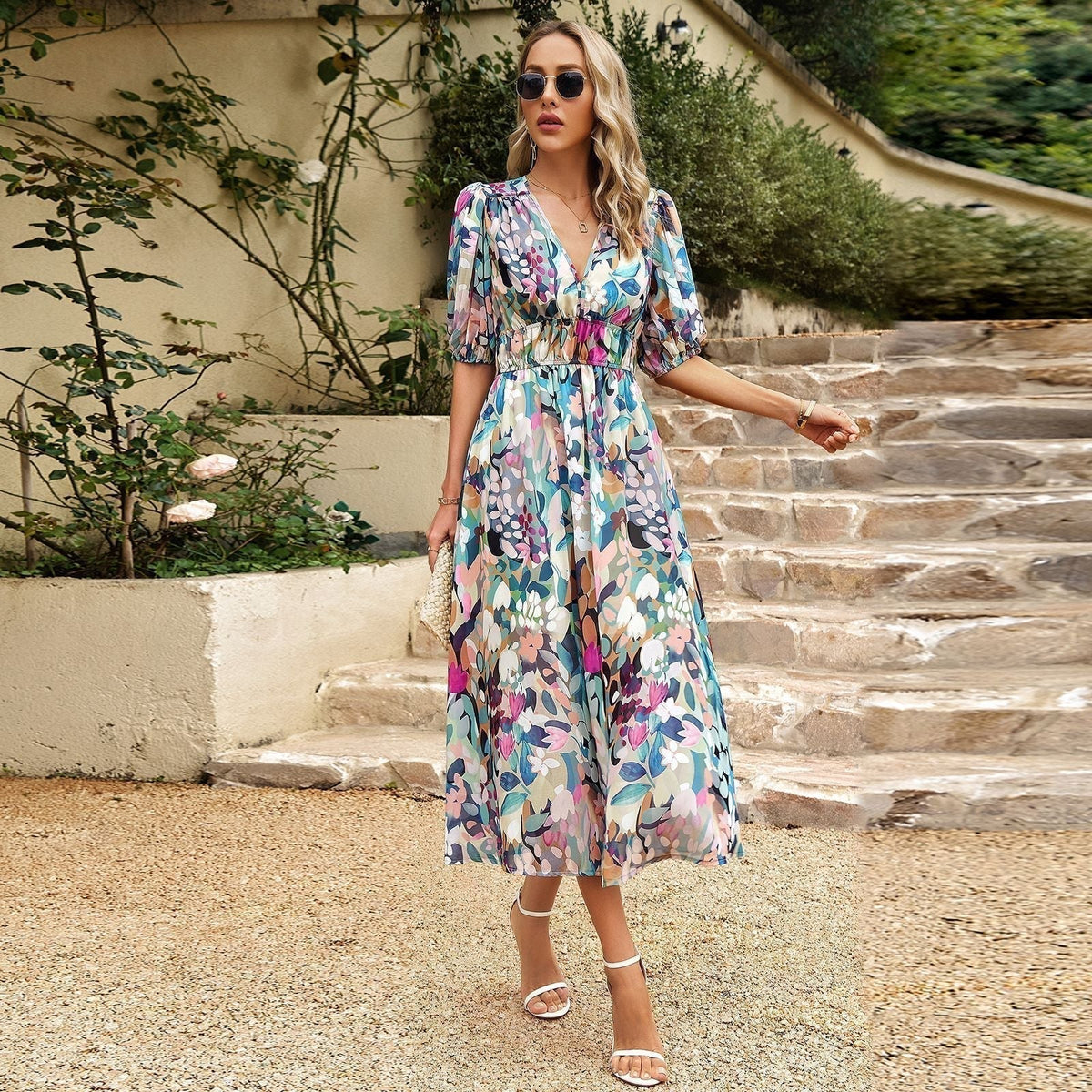 Leanne | Women's V-Neck A-Line Midi Dress