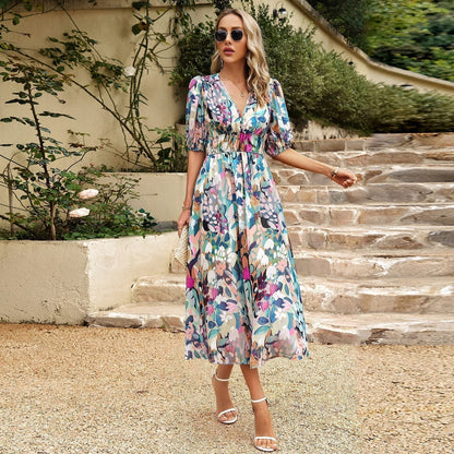 Leanne | Women's V-Neck A-Line Midi Dress
