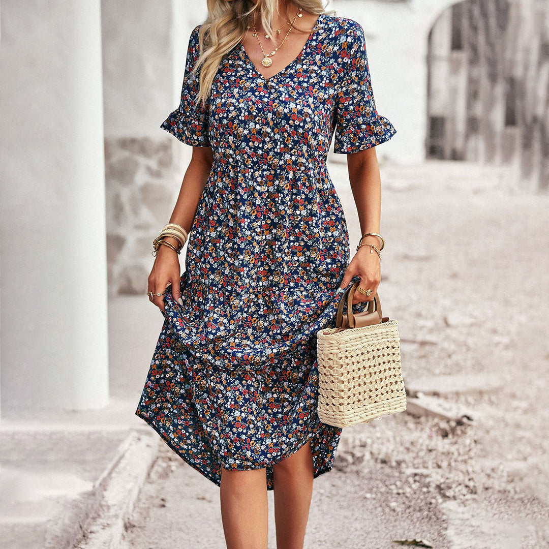 Lexi | Women's V-Neck A-Line Midi Dress