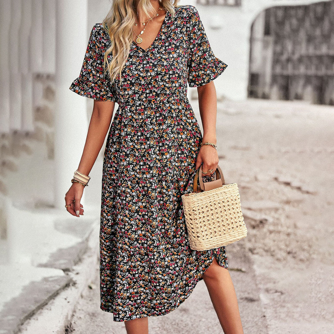 Lexi | Women's V-Neck A-Line Midi Dress