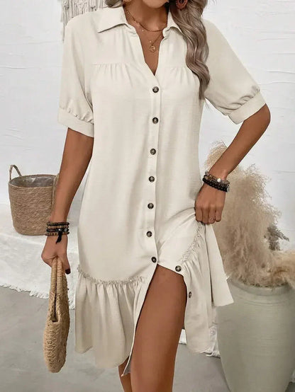 Lila | Women's Ruffle Hem Mini Shirt Dress