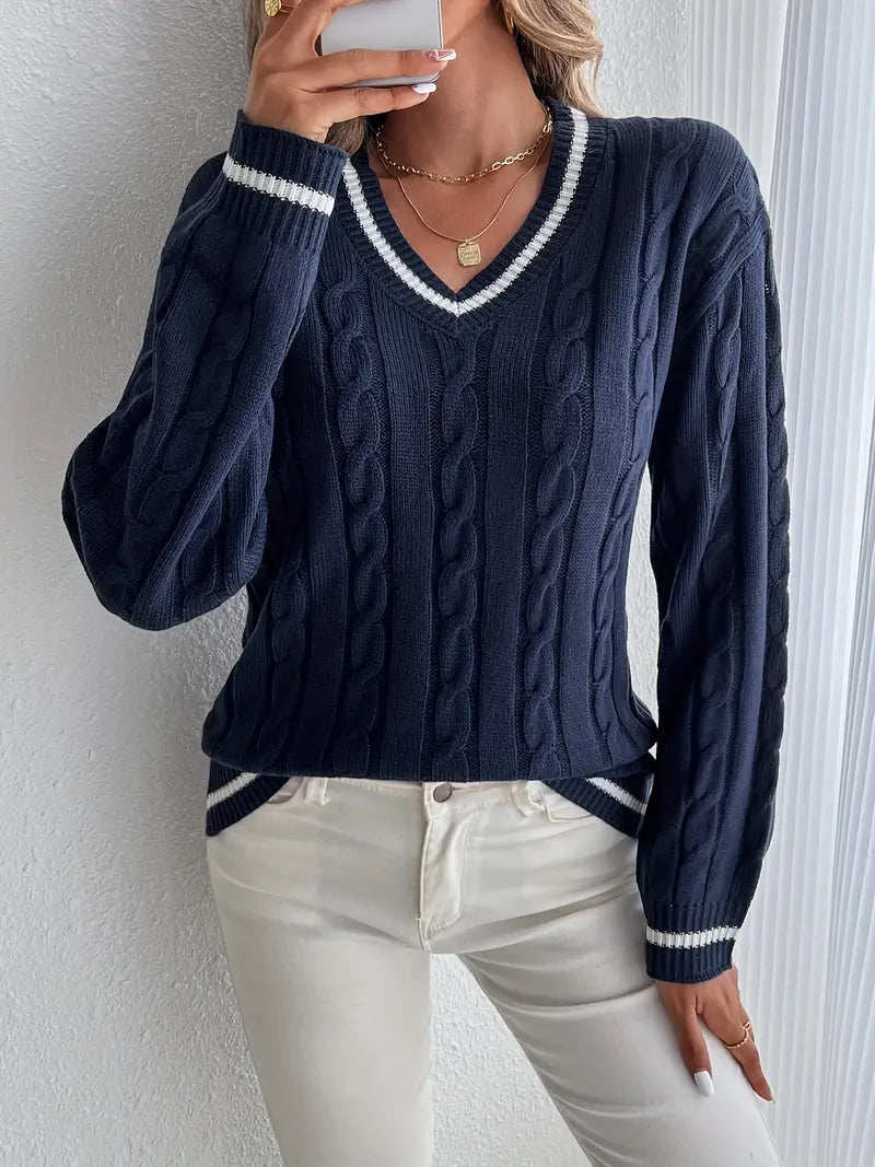 Lilly | Women's V-Neck Cable Knit Sweater