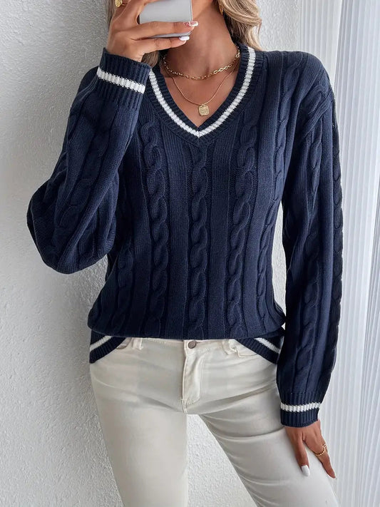 Lilly | Women's V-Neck Cable Knit Sweater