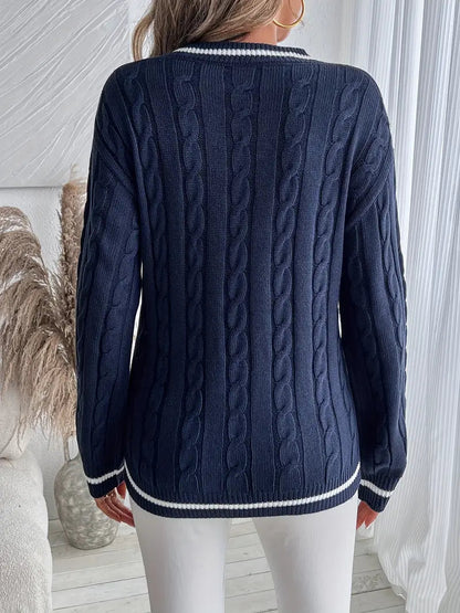 Lilly | Women's V-Neck Cable Knit Sweater
