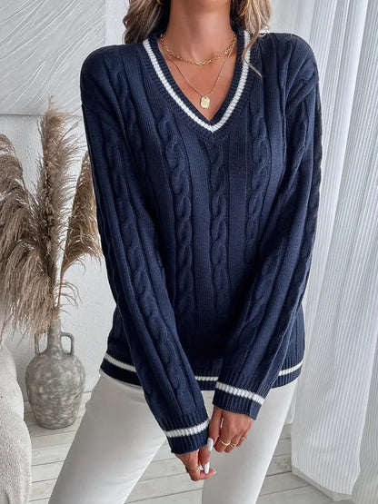 Lilly | Women's V-Neck Cable Knit Sweater