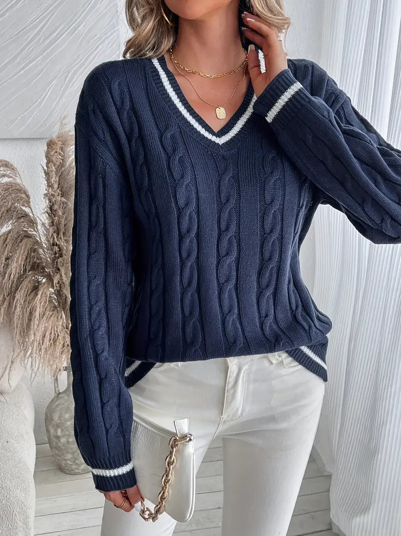 Lilly | Women's V-Neck Cable Knit Sweater