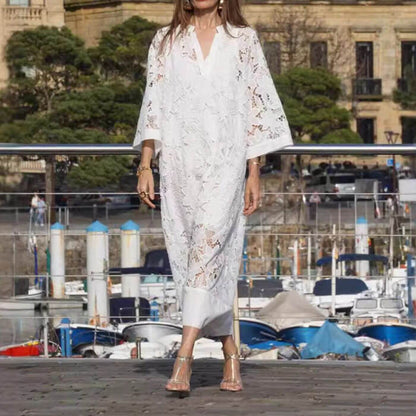Lisa | Women's V-Neck Midi Lace Dress