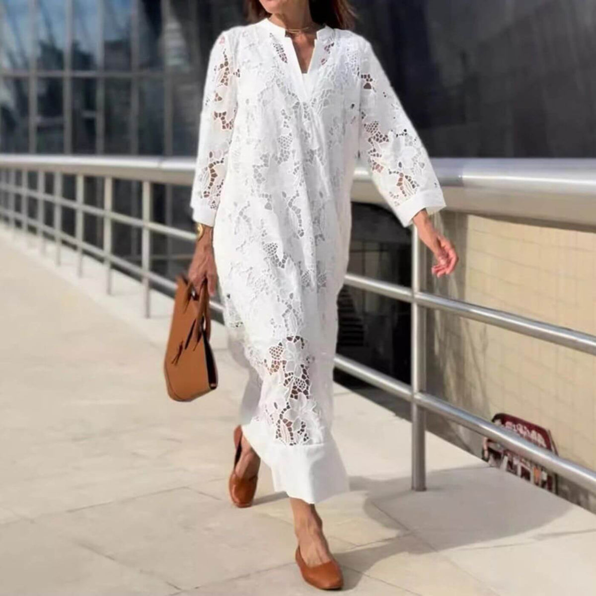 Lisa | Women's V-Neck Midi Lace Dress