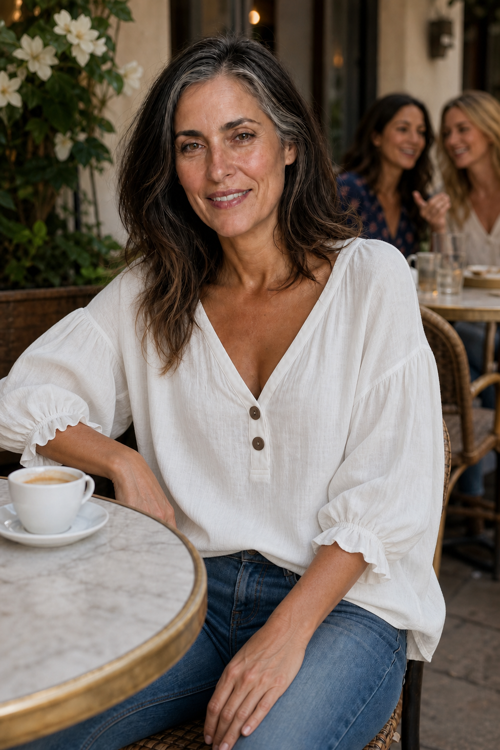 Loose V-Neck Linen-Look Blouse