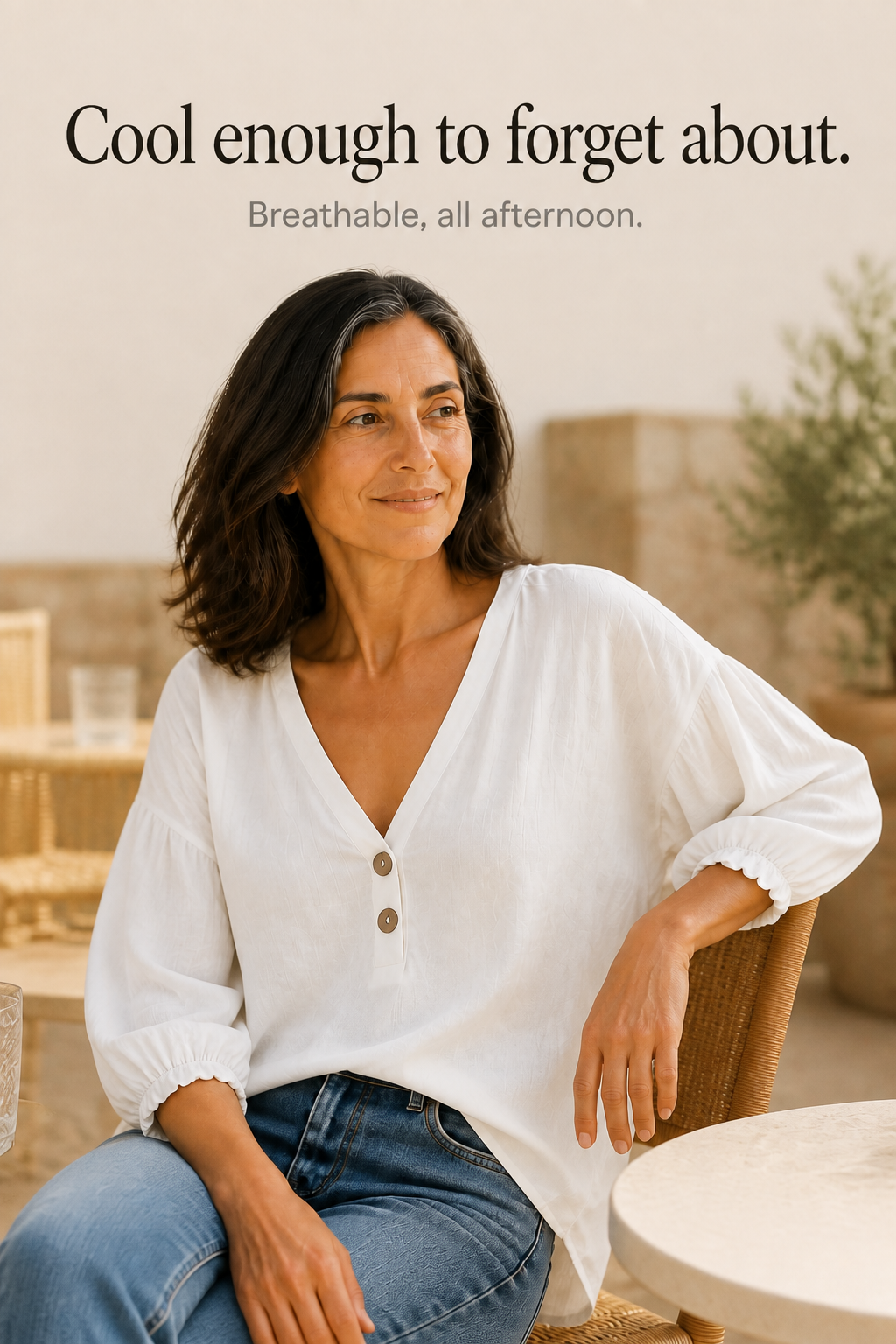 Loose V-Neck Linen-Look Blouse