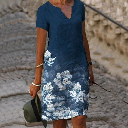 Loretta | Women's V-Neck A-Line Midi Dress