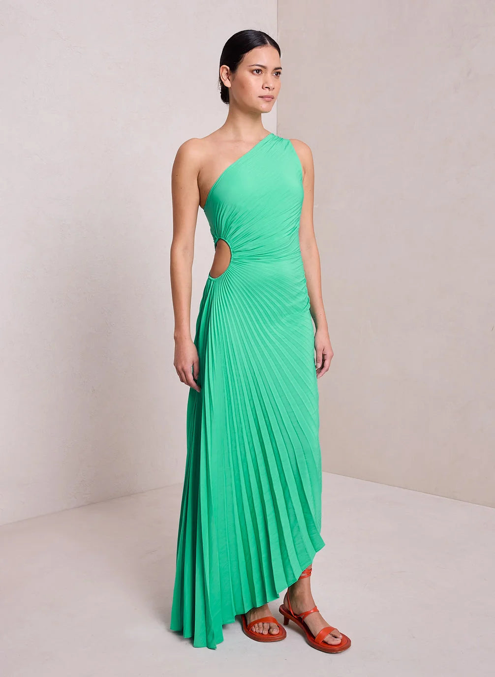 Lori | Women's One Shoulder Midi Pleated Dress