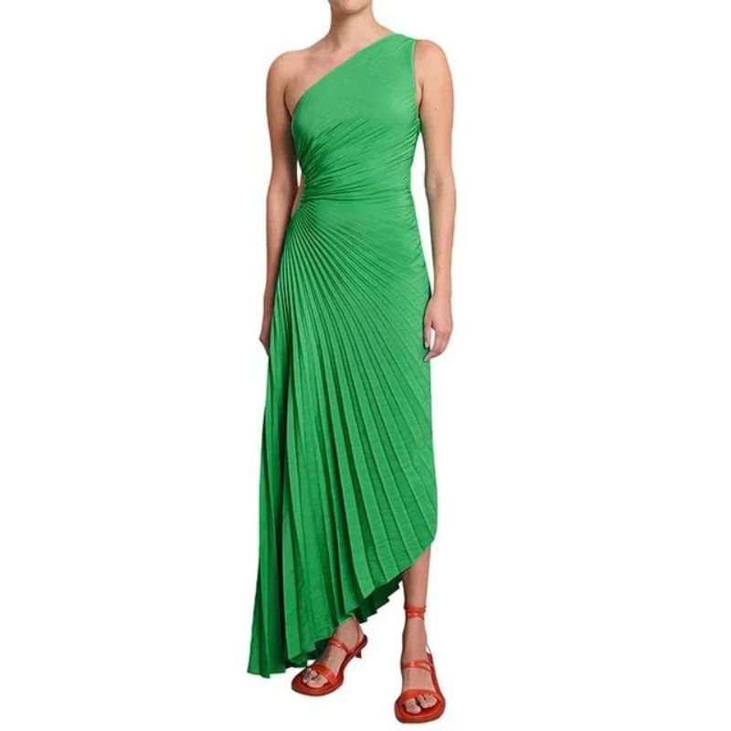 Lori | Women's One Shoulder Midi Pleated Dress