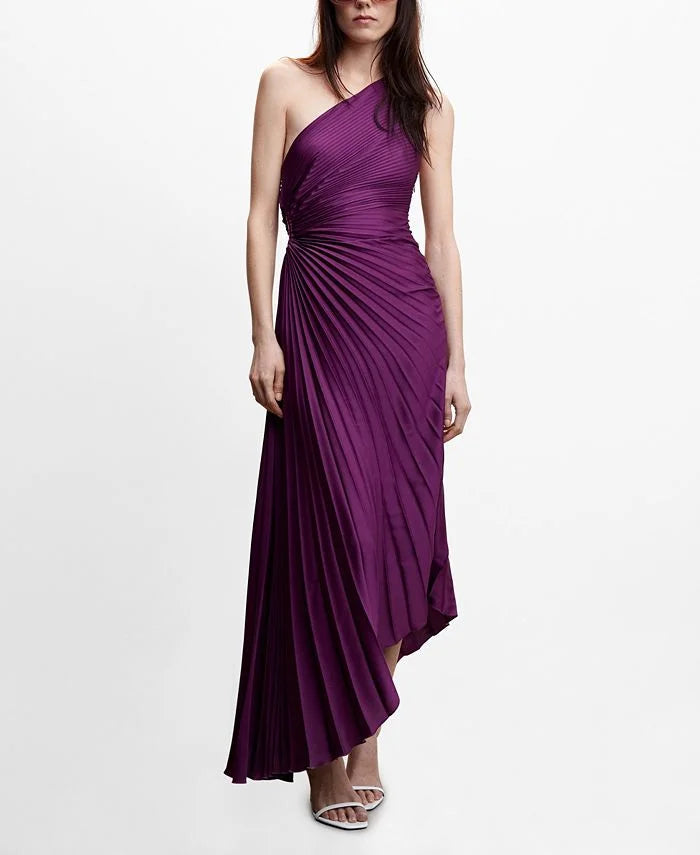 Lori | Women's One Shoulder Midi Pleated Dress