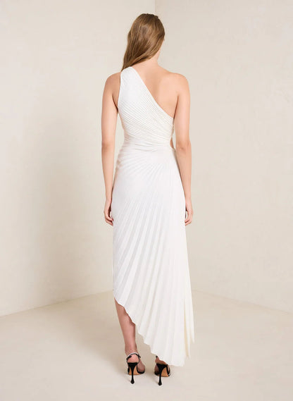 Lori | Women's One Shoulder Midi Pleated Dress