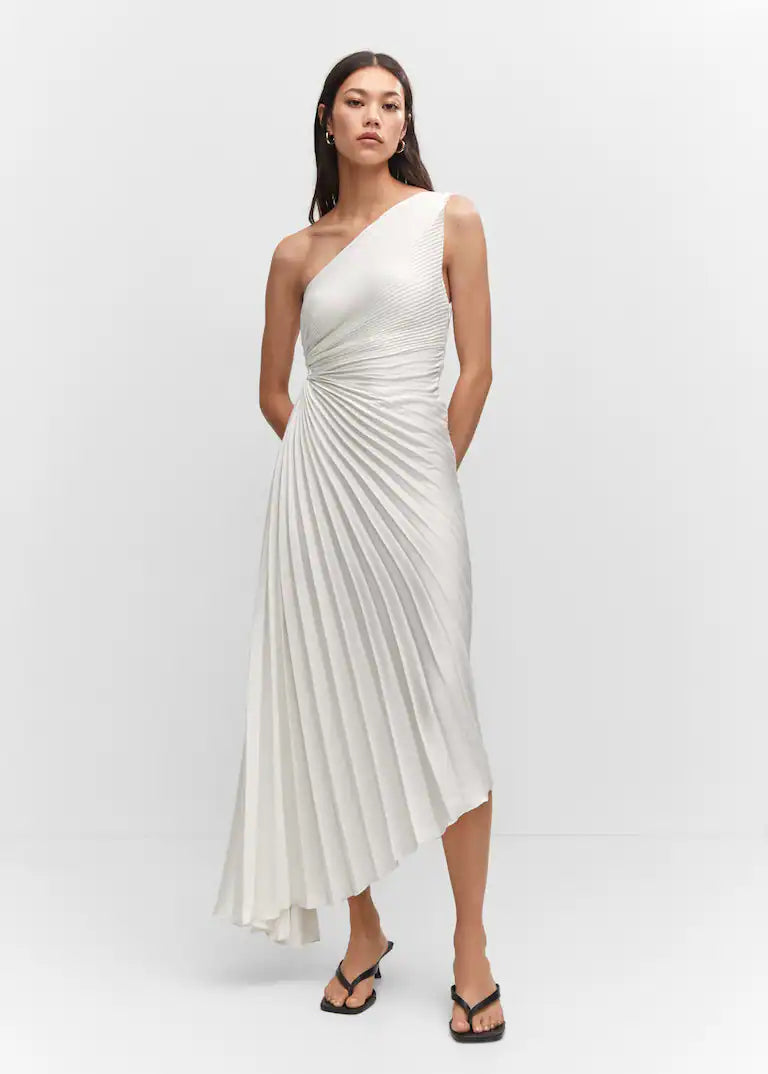 Lori | Women's One Shoulder Midi Pleated Dress