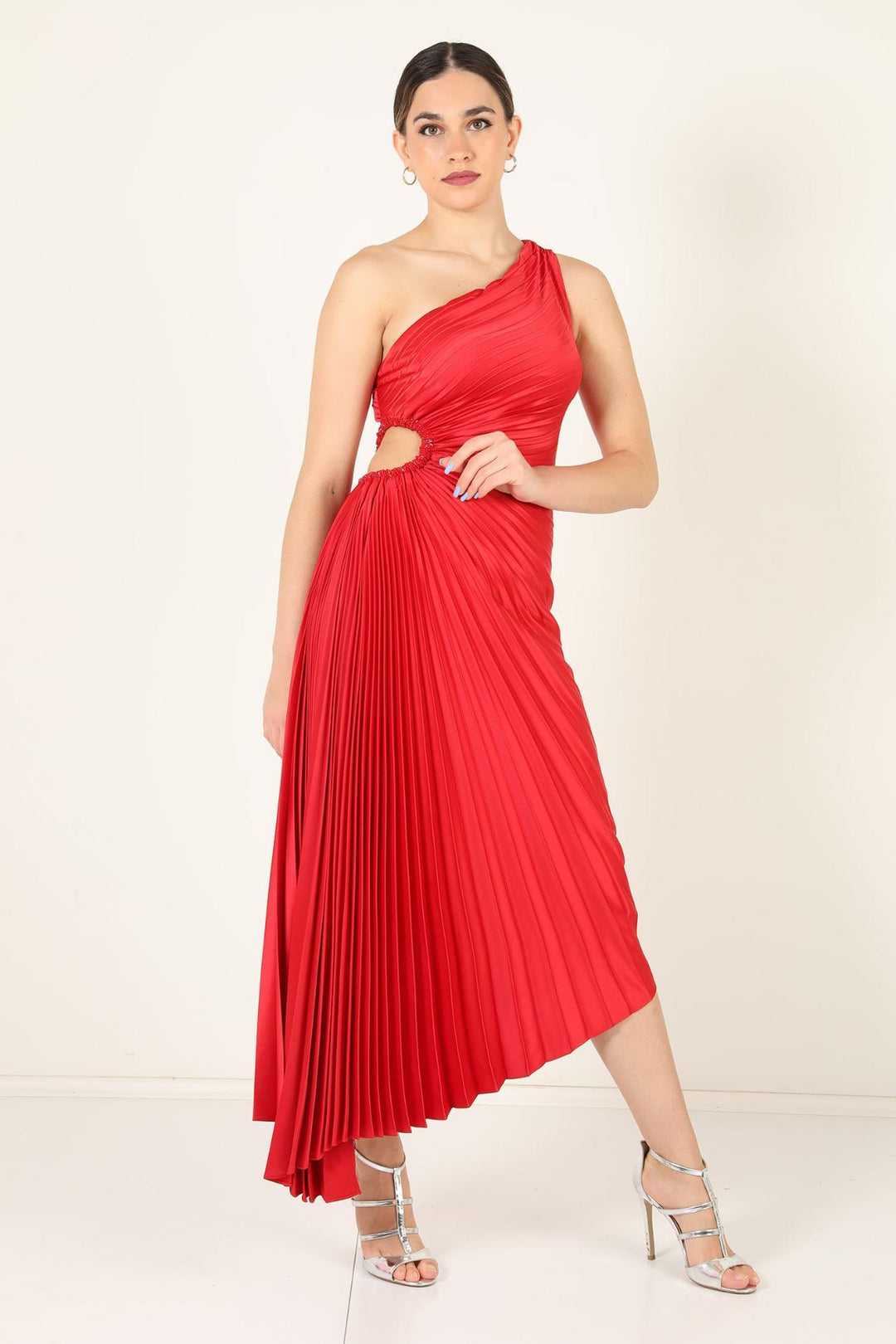 Lori | Women's One Shoulder Midi Pleated Dress