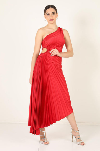 Lori | Women's One Shoulder Midi Pleated Dress