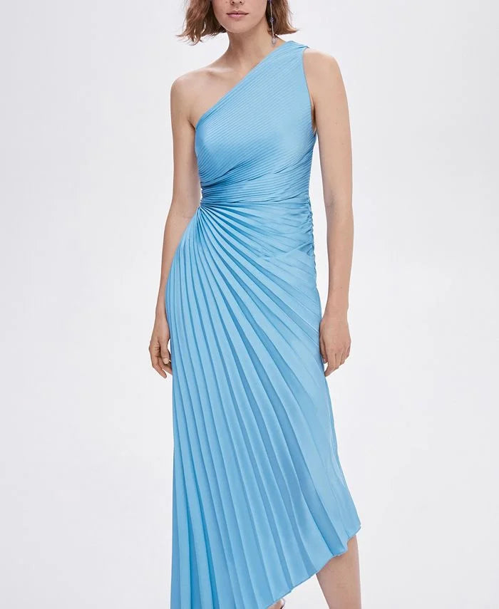 Lori | Women's One Shoulder Midi Pleated Dress
