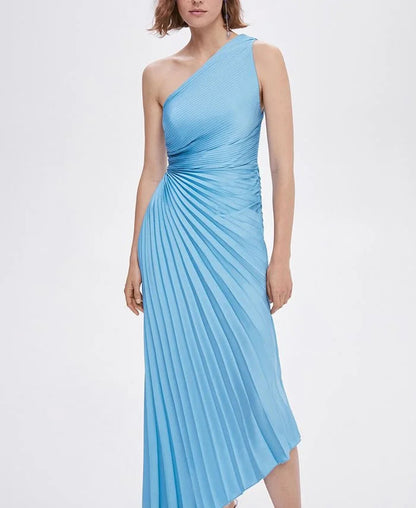 Lori | Women's One Shoulder Midi Pleated Dress