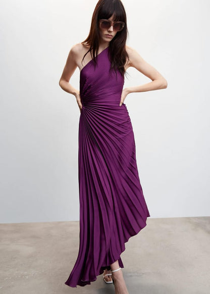 Lori | Women's One Shoulder Midi Pleated Dress