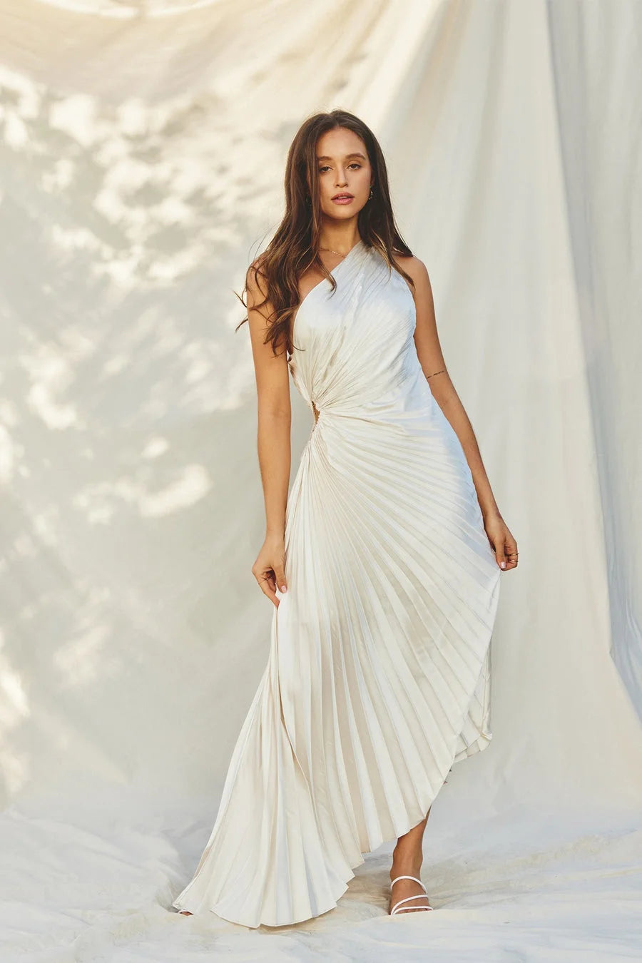 Lori | Women's One Shoulder Midi Pleated Dress