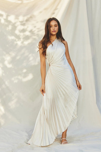 Lori | Women's One Shoulder Midi Pleated Dress