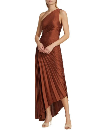Lori | Women's One Shoulder Midi Pleated Dress