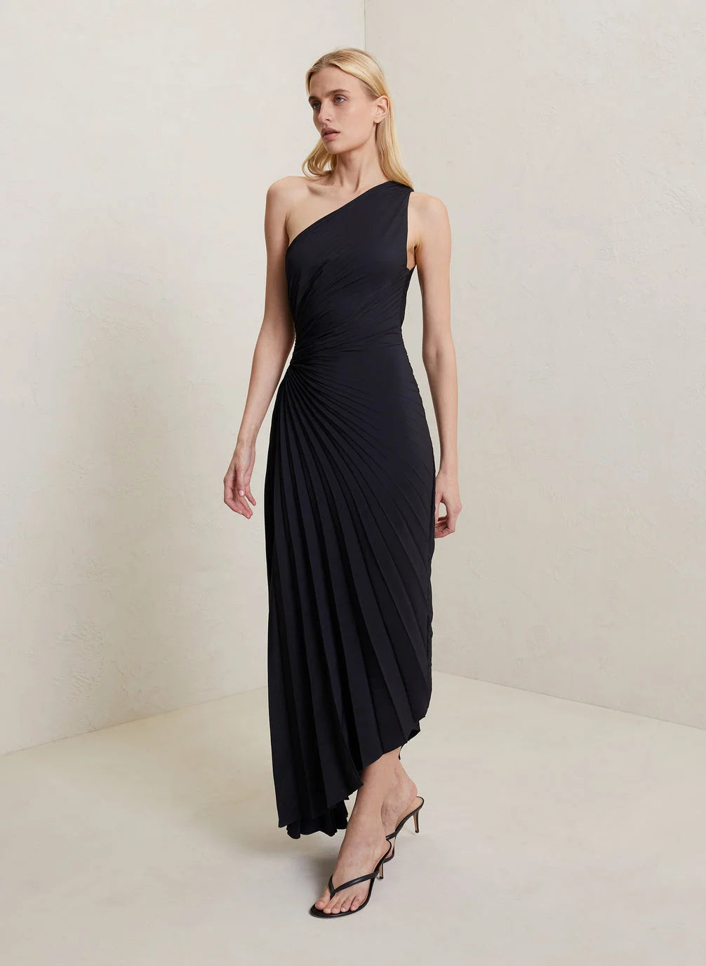 Lori | Women's One Shoulder Midi Pleated Dress