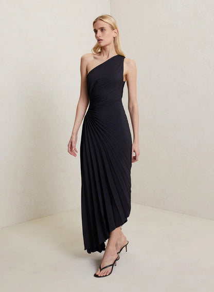 Lori | Women's One Shoulder Midi Pleated Dress