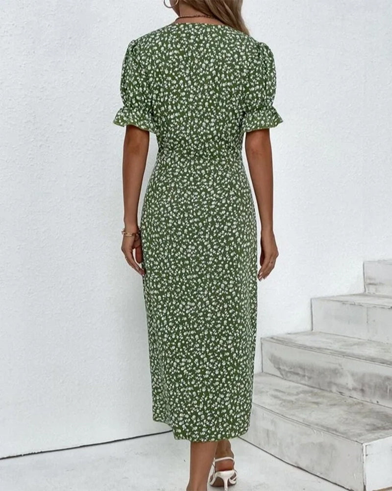 Martha | Women's V-Neck Button Front Midi Dress