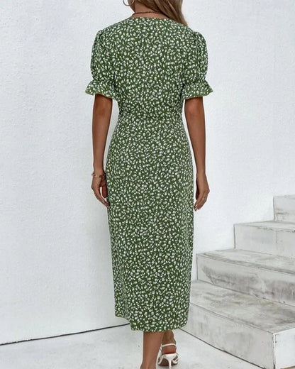 Martha | Women's V-Neck Button Front Midi Dress