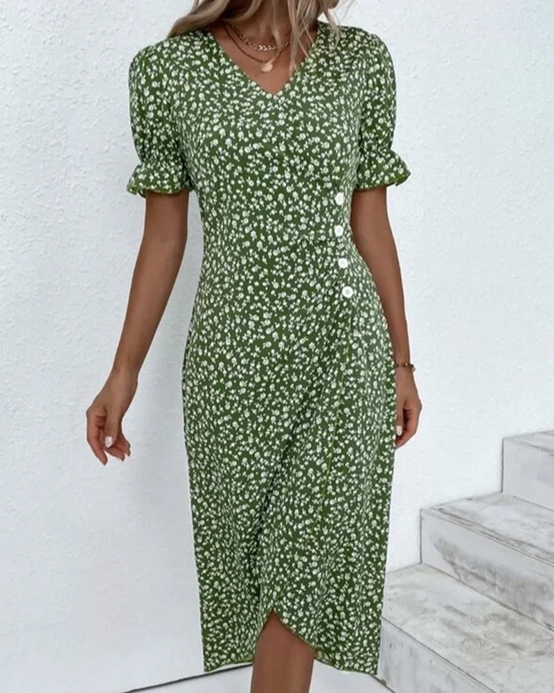 Martha | Women's V-Neck Button Front Midi Dress