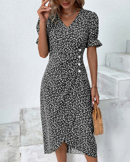 Martha | Women's V-Neck Button Front Midi Dress