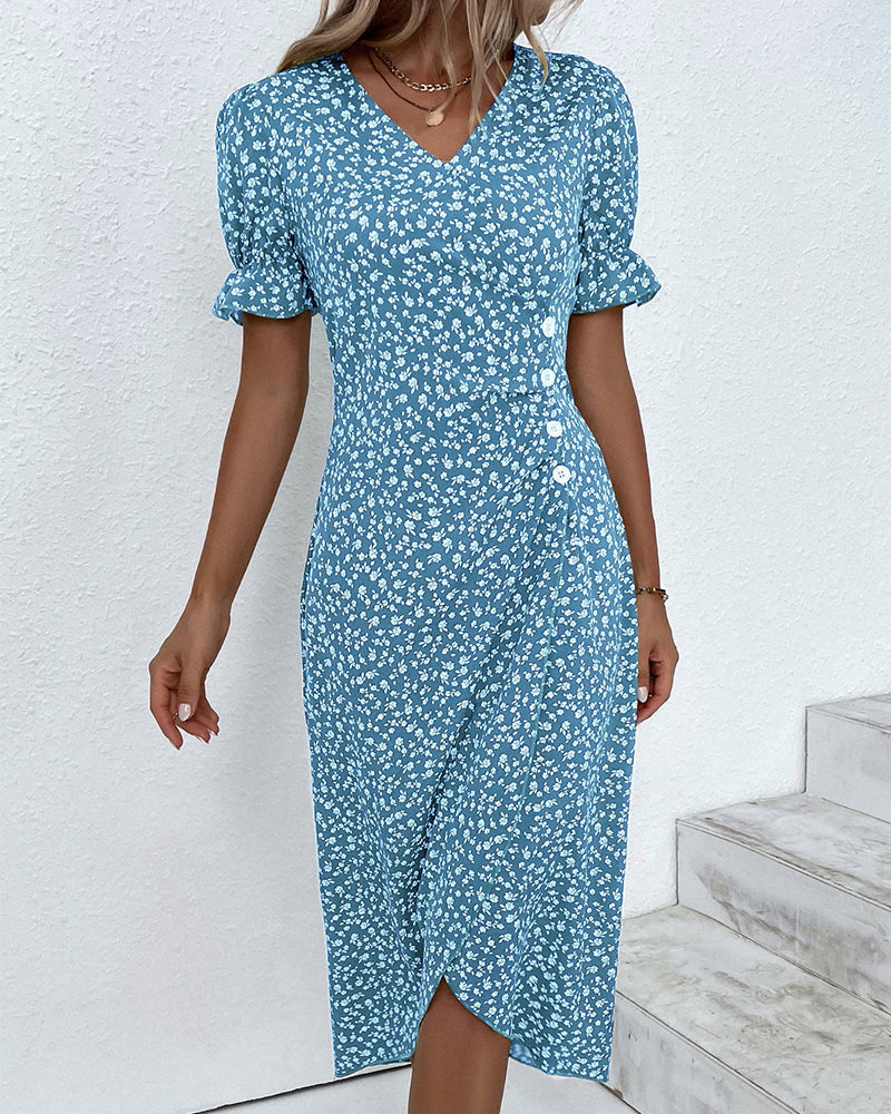 Martha | Women's V-Neck Button Front Midi Dress